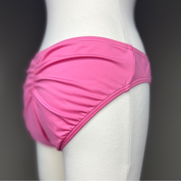 Tommy Bahama Pink Hipster Bikini Bottom Size L 12 Shirred Gathered Solid Basic - Picture 4 of 8